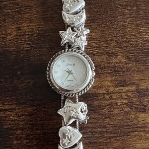 JENNIE B - Vintage Silver Tone Charm Bracelet Watch - Quartz